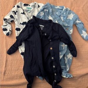 Preemie Bundle- Snap Whale and Star Print Footies - Navy and Light Blue